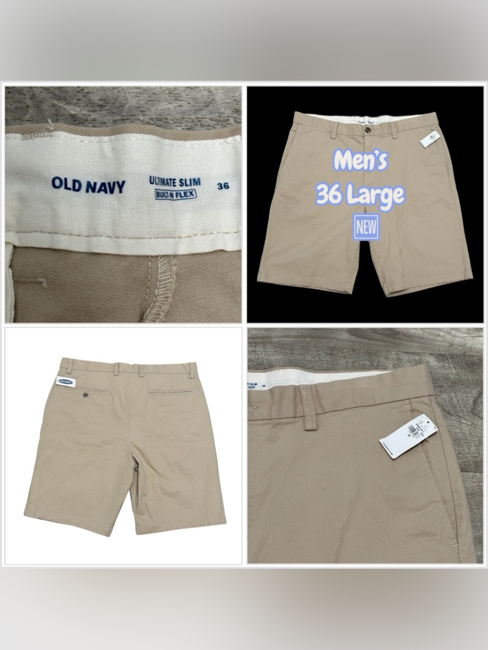 Men's Old Navy 36 Large Khakis Chino Shorts Tan Stretch Twill Built in Flex NEW